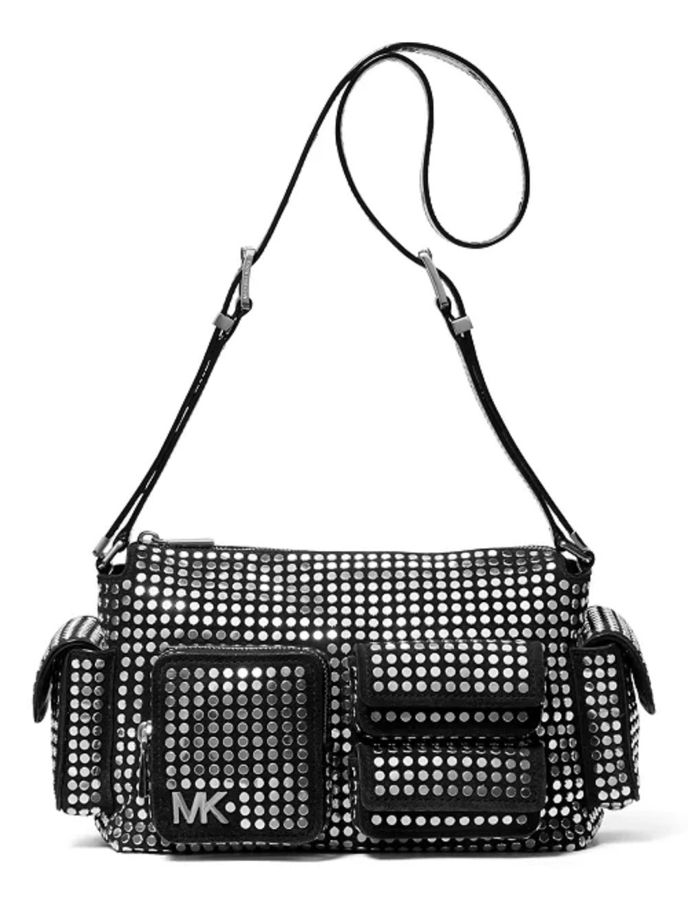 Michael Kors Dakota Small Pocket Shoulder Bag-Medium-Black with Silver Studs-NWT